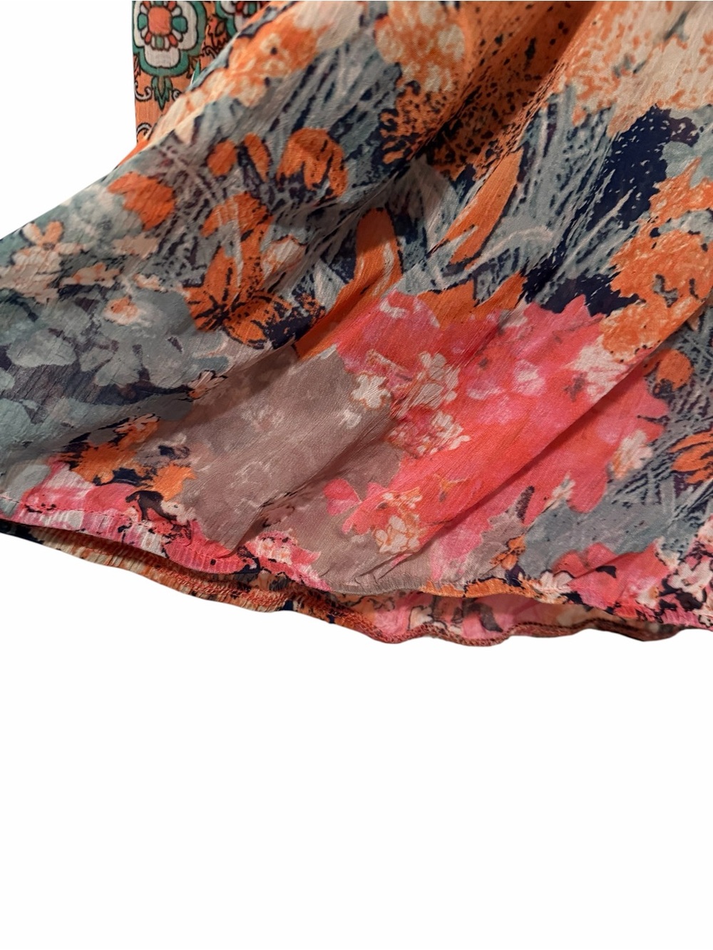 Anthropologie Fig and Flower Boho Peasant Top in Orange, Pink, Green, Blue Latge - Picture 3 of 9